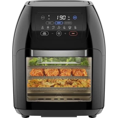 Chefman Multifunktionale Digitale Heißluftfritteuse + Rotisserie, Dörrautomat, Konvektion, 17 Touchscreen-Voreinstellungen, XL 10L Familiengröße, Automatische Abschaltung, Großes Sichtfenster, Schwarz