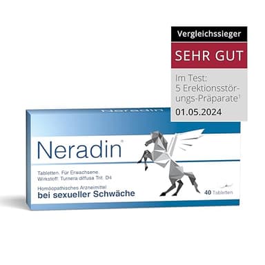 Neradin Tabletten - Potenzmittel für den Mann mit Damiana: Rezeptfreies Arzneimittel bei sexueller Schwäche wie z.B. Erektionsstörungen - Testosteron-Booster für spontanen Sex - 40 Tabletten