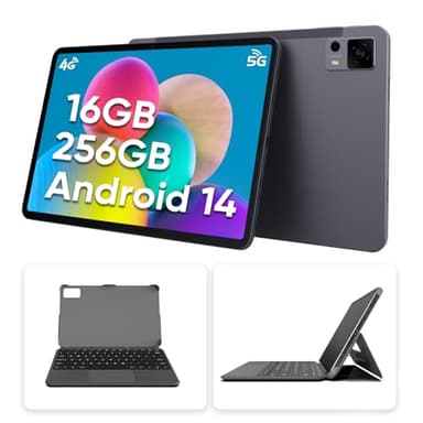 weelikeit Tablet mit Tastatur – 12 Zoll Android 14, FHD-Display, 16GB RAM + 256GB Speicher (erweiterbar bis 2TB), Octa-Core, 8000mAh Akku, 20W Schnellladung, Dualband WLAN, Dualkamera, mit Hülle