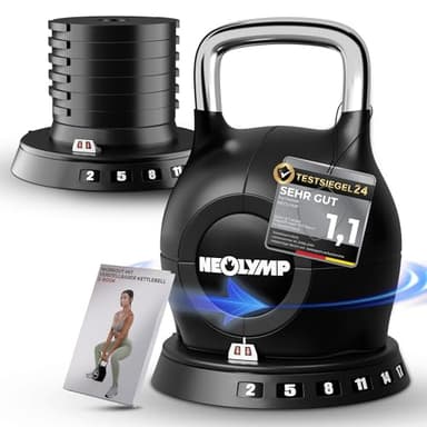 NEOLYMP Kettlebell Set 2-20 kg - 7-in-1 Kettlebell verstellbar für Ganzkörper-Workout Zuhause - Kugelhantel mit robustem Edelstahl-Handgriff für perfektes Schwungerlebnis