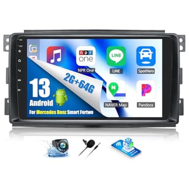 OiLiehu 2G+64G Android 13 Doppel Din Radio Carplay Android Auto Autoradio Mit Bildschirm 9 Zoll für Mercedes Benz Smart Fortwo 451 2005-2010 mit WiFi/GPS/Bluetooth/FM RDS/Mirror Link/EQ/Rückfahrkamera
