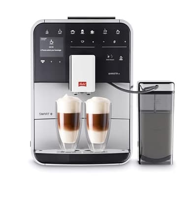 Melitta Barista TS Smart - Kaffeevollautomat mit Milchsystem, Kaffeemaschine mit Mahlwerk und 2-Kammer-Bohnenbehälter für 21 Kaffeespezialitäten, App Steuerung möglich, silber