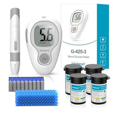 Blutzuckermessgerät-Set, 100 Teststreifen, 100 Lanzetten, 1 Blutzuckermessgerät, 1 Stechhilfe, Diabetes-Testset ohne Codierung, Glucometer mit großem Display, Glucometer für den Heimgebrauch