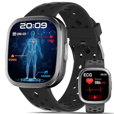 YYKY Smartwatch Herren Damen mit EKG Gesundheitsuhr blυtdrυckmessυng 1.72" Smart Watch Schlaf/Harnsäure/BMI,24H HRV/Herzfrequenz SPO₂ Bluetooth-Anrufe SOS-Ruf.Atmungsaktives Band