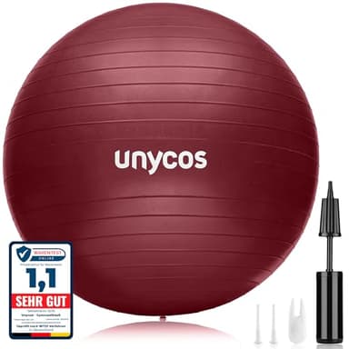 unycos - Gymnastikball 75 cm Sitzball Trainingsball für Yoga, Fitness, Medizinball, Balance Ball, Core Training Strength, Pilates-Ball | Inkl. Pumpe, BPA-Frei, Anti-Burst (Dunkelrosa mit Logo)