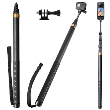 3M/300cm Unsichtbarer Selfie Stick für Insta 360 X5 X4 X3, Kohlefaser Selfie Stick Langer Selfie-Stab Einbeinstativ mit Adapter für GoPro Hero 13 12 11 10 Black DJI Osmo Action 5 Pro, Gold