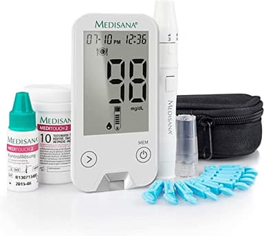medisana MediTouch 2 mmol/L Blutzuckermessgerät, Starterset mit Teststreifen für Diabetiker, Zur Blutzuckerkontrolle, Diabetes-Set, Schnelltest