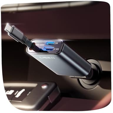 LISEN 57W Zigarettenanzünder USB C 3 in 1 Auto Ladegerät - [300% Kompakt] 12V USB Adapter Auto mit Ladekabel, Car Charger für iPhone 16 Pro Max, Galaxy S25 Ultra, Xiaomi 15 14