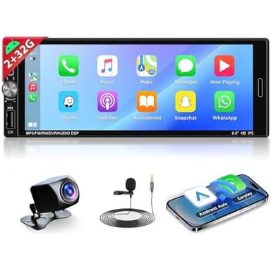 Hikity Android 13 Autoradio 1DIN mit Bildschirm, 6.9 Zoll Wireless CarPlay Android Auto Navi DAB+ 1 Din Radio Carplay Bluetooth 2+32G mit GPS WiFi FM RDS DSP EQ Mirror Link SWC Rückfahrkamera