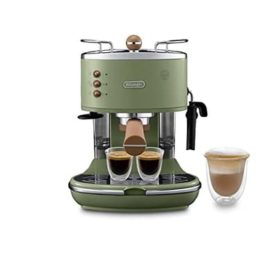 De'Longhi Icona Vintage ECOV 311.GR – Espresso Siebträgermaschine im RetroLook, Espressomaschine mit manuellem Milchaufschäumer, für Kaffeepulver oder ESE Pads, 1,4 l Wassertank, grün