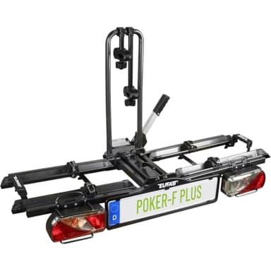 EUFAB 12012LASON Fahrradträger Poker-F Plus, EXKLUSIV AUF Amazon mit abschließbaren Rahmenhaltern, E-Bike geeignet, komplett vormontiert, für 2 Fahrräder, für Anhängerkupplung, Schwarz