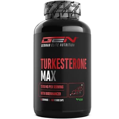 Turkesteron Max - 120 Kapseln - Extra hochdosiert mit 1510 mg pro Tagesportion - Mit Bioenhancer - Ohne unerwünschte Zusätze - Vegan