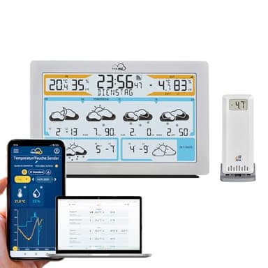 TFA Dostmann WLAN Wetterstation TFA.me ID-02, 35.8100, Profi-Wettervorhersage durch wetter.com 3 bis 6 Tage, Online-Portal, inkl Außensensor Funk, Max-Min-Werte, Warnfunktion, weltweit, silber