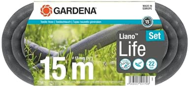 Gardena Liano Life Textilschlauch 1/2 Zoll, 15m Set: Hochflexibler Gartenschlauch aus Textilgewebe, mit PVC-Innenschlauch, kein Abknicken, leichtgewichtig, wetterbeständig (18445-20)