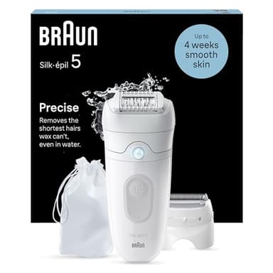 Braun Silk-épil 5 Epilierer & Damenrasierer, Elektrischer Trocken- und Nassrasierer für Frauen, für eine einfache Haarentfernung und seidig-glatte Haut, 5-041, Weiß/Grau