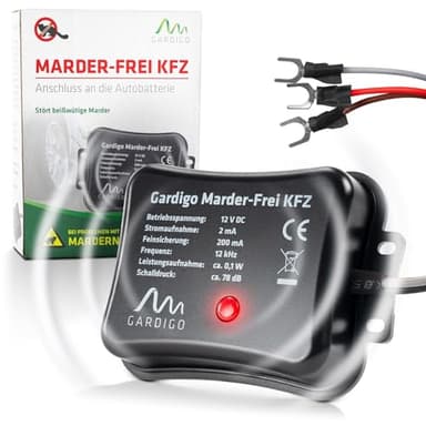 Gardigo® Marderschreck Marder-Frei KFZ I 25 Jahre Erfahrung Marderabwehr Auto I Anschluss an 12V Autobatterie I Marderschutz für Auto I Abwehr gegen Marder KFZ Marder vertreiben Motorschutz