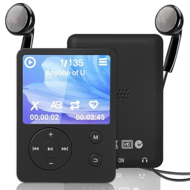 MP3-Player mit Bluetooth 5.2, 32 GB Speicher, Ultra Slim Musik-Player mit 1,8 Zoll Bildschirm, Lautsprecher, FM-Radio, Video, Sprachaufzeichnung, E-Book-Reader, für Sport und Reisen