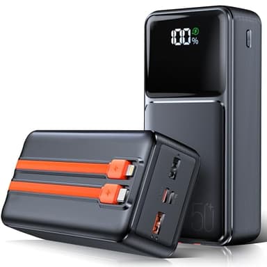 50000mAh Power Bank mit 2 Kabel:Schnellladung Powerbank 22.5W USB C 5 Output & 2 Input Externe Handyakkus mit Große Kapazität und LED Display Kompatibel mit Handy Tablet