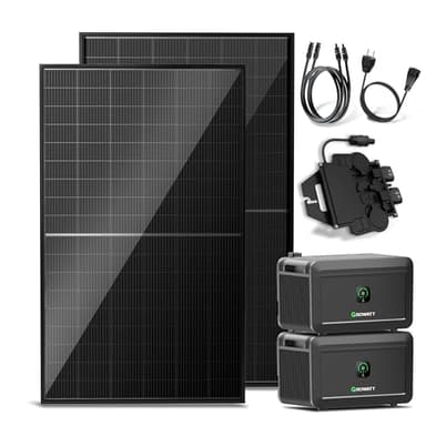Solakon® 1000W Balkonkraftwerk mit Speicher - 1000 Watt komplett Steckdose & 800W Wechselrichter - Solaranlage Komplettset - 2x 500W bifaziale Solarmodule & 4kWh Speicher für Balkonkraftwerk