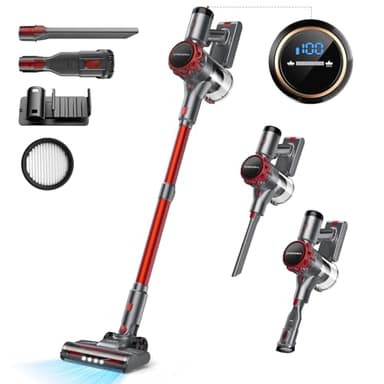 40000Pa Akku Staubsauger, 55Min Laufzeit, Staubsauger Kabellos mit Touchscreen und Anti-Tangle-Bürste, akkustaubsauger & handstaubsauger kabellos, Stielstaubsauger für Hartböden, Teppich, Tierhaare