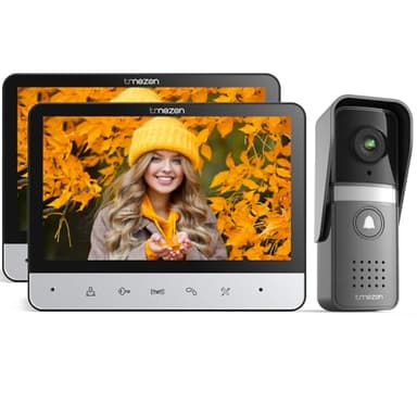 TMEZON Video Türsprechanlage 4-Draht,Türsprechanlage mit Kamera,2 * 7" Monitor mit kabelgebundener Türklingel, Nachtsichtgerät,Live-Ansicht und Konversation,Entsperren durch Monitor,Für 1 Familie