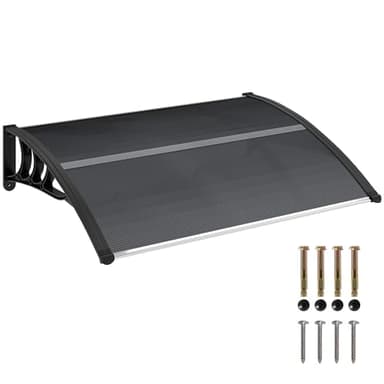 Outsunny Vordach für Haustür 100 x 75 cm Pultbogenvordach Überdachung aus Aluminium und Polycarbonat Pultvordach mit UV Schutz Haustürvordach für Balkon, Sonnenschutz, Regenschutz, Schwarz