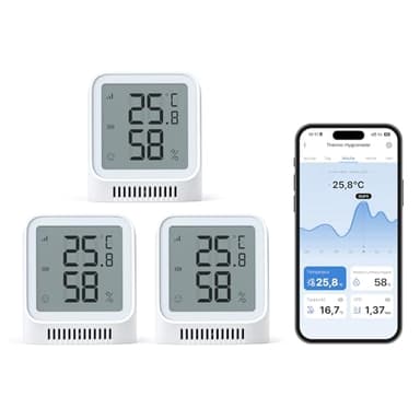 X-Sense 3 Stück WLAN Thermometer Hygrometer Innen mit X-Sense App, Mini Digital Raumthermometer, Angepasster Komfortbereich, Smiley-Indikator, kompatibel mit Alexa, erfordert Basisstation SBS50
