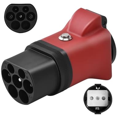 JULIK Typ2 zu Schuko Adapter mit Schalter, Typ 2 16A EV Ladekabel oder Type 2 Ladegerät oder Typ2 E Auto Ladestation zu Schuko Steckdose Adapter, Type2 Station Entlader (Rot)