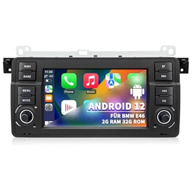 Autoradio für BMW E46 1999 2000 2001 2002 2003 2004, Android 12 2G+32G Radio mit GPS Navigation CarPlay Android Auto Bluetooth WLAN USB Lenkradsteuerung, 7 Zoll Touchscreen