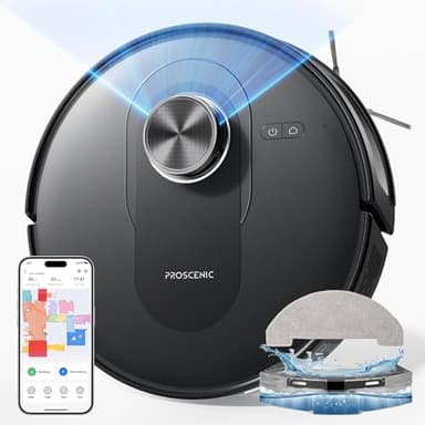 Proscenic Q8 Saugroboter mit Wischfunktion, 5000Pa 200min Staubsauger Roboter Leistungsstark Laser Navigation mit 5 Karten, Steuerung über APP Alexa Siri IFTTT Google für Böden Teppiche Tierhaare