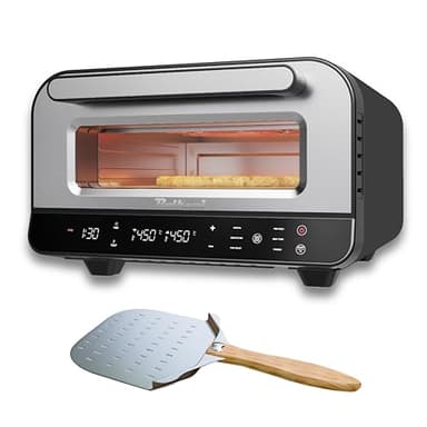 BOLKANI Elektrischer Pizzaofen mit Pizzastein & Pizzaschieber – 450°C für knusprige Steinofen-Pizza in 2 Minuten – 1700W, Timer, Innenbeleuchtung & Sichtfenster – Profi Pizza-Maker für Zuhause