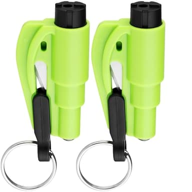 Mata1 Nothammer, Sicherheitsgurtschneider und Schlüsselanhänger – 2er-Pack, grün – 3-in-1-Auto-Fluchtwerkzeug – Fensterglasbrecher