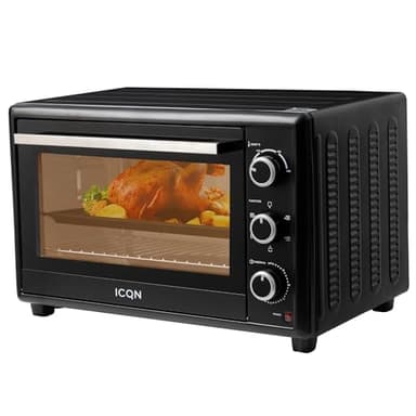 ICQN 50L Minibackofen mit Umluft, 1800 W, Innenbeleuchtung, 5 Kochfunktionen, 60 Min Timer, inkl. Backblech Set, Mini-Öfen