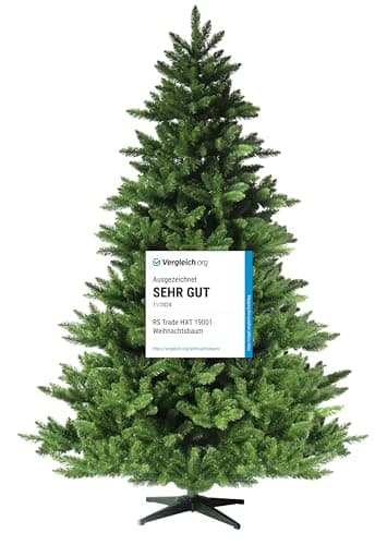 RS Trade 19001 Spessarttanne 100% PVC 180 cm Weihnachtsbaum künstlich (Ø ca.132 cm) 1422 Spitzen und Schnellaufbau Klappsystem, schwer entflammbar, unechter Tannenbaum inkl. Christbaum Ständer