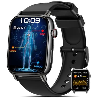 BANLVS Smartwatch Herren Damen mit 𝐁𝐥𝐮𝐭𝐳𝐮𝐜𝐤𝐞𝐫/𝐄𝐂𝐆/𝐇𝐑𝐕, 1,83" Gesundheitsuhr mit 150+ Sportmodi, Herzfrequenz, SpO2, Schlafmonitor, IP68 Fitness Tracker Uhren für iOS Android Schwarz