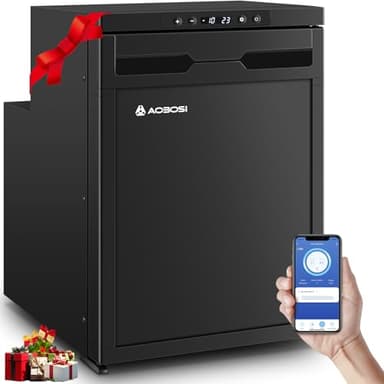 AAOBOSI 45L Kompressor Kühlbox, Wohnmobil Kühlschrank mit APP-Steuerung, 12/24V DC, Kühlbox Auto mit LED-Leuchten, bis -20℃ Kompressor Kühlschrank für Auto, LKW, Boot, Reisemobil, Camping und Reisen