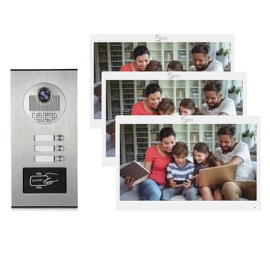 Verdrahtete Video-Türsprechanlage,7 Zoll Monitor 2-Wege-Sprechanlage,3 in 1 Entriegelung, intelligente Video-Türklingel mit Kamera & Gegensprechanlage für Multi Family (1 Türklingel + 3 Monitor)