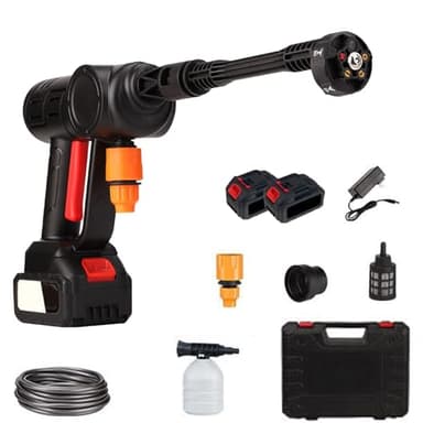 Akku Hochdruckreiniger mit 2 Akkus,Akku Hochdruckreiniger mit 6-in-1 Multifunktionale Düse,21V Mobiler Hochdruckreinige,Akku Hochdruckreiniger,Hochdruckreiniger für Auto,Garten(Schwarz)