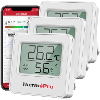 ThermoPro TP357-3 80m Bluetooth Hygrometer Innen 3er Set Raumthermometer Digital mit APP Mini Luftfeuchtigkeitsmesser mit Smiley-Indikator Datengrafik für Innenraum, Büro, Weinkeller, Gewächshaus