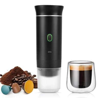 Weinsamkeit Tragbare Kaffeemaschine, Elektrische Espressomaschine für Camping Ein-Klick-Heizung Reisekaffeemaschine 12V Mini Akku Kaffeemaschine mit Gemahlenem Kaffee & NS-Kapsel für Auto Camping Büro
