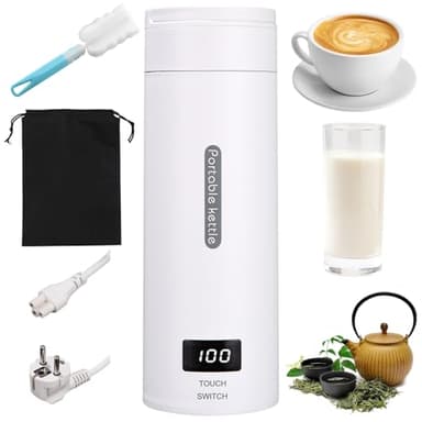 380ML Kleiner Tragbarer Wasserkocher, 3 in 1 Mini Elektrische Wassertasse mit Temperatureinstellung, Automatische Abschaltung, Bürsten und Taschen, Reise Wasserkocher für Kaffee Teezubereitung