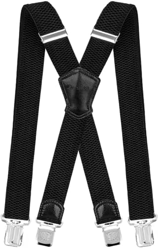 Decalen Hosenträger für Herren Breit 4 cm mit sehr Starken 4 Metall Clip Lang Einheitsgröße für Männer und Damen Einstellbar und Elastisch X Style (Schwarz)