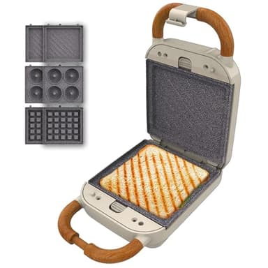 Cecotec Sandwichmaker Rock'Ntoast Retro One Beige. Drei austauschbare Platten, Retro-Design, Rockstone-Beschichtung, 700W, Leuchtanzeige, rutschfeste Basis, kühler Griff, Verschlusszange