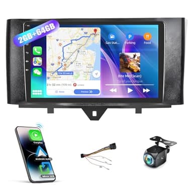 2G+64G Android 13 Autoradio für Mercedes Benz Smart Fortwo W451 2011-2015 mit Carplay Android Auto, 9 Zoll Auto Bildschirm Radio mit GPS Navi WiFi Bluetooth FM/RDS SWC + AHD Rückfahrkamera