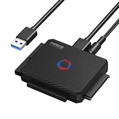 FIDECO USB 3.0 zu SATA und IDE Adapter, Festplatten Konverter für 2,5 und 3,5 Zoll HDD SSD, Externes Festplattenadapter mit 12-V-Netzteil, Fahrerlos
