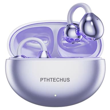 PTHTECHUS Open Ear Kopfhörer Bluetooth, Open-Ear-Clip Kabellose Kopfhörer mit 4,3g Lightweight, Bluetooth 5.4 Clip On Kopfhörer, Komfort-Ohrhörer, 65 Std Laufzeit für Sport Arbeit Studium (Lila)