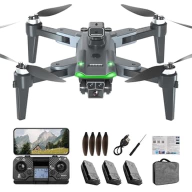 HYTOBP S166 Drohne mit Kamera 4K Erwachsene, GPS Drone mit 3 Kameras/Akkus, FPV RC Quadrocopter mit Bürstenlos Motor, Automatische Rückkehr, Niedrige Batterierückgabe, Follow Me, unter 249g