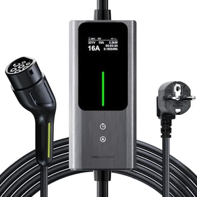 VDLPOWEREU Typ 2 Ladekabel Schuko 3,68kW | 6-16A | 5M, 1-phasig EV Ladegerät Typ 2 Schuko mit Steuerbarer Digitalanzeige, E Auto Ladekabel Typ 2 Schuko IP65 für Elektroautos IEC 62196-2 PHEV/EV