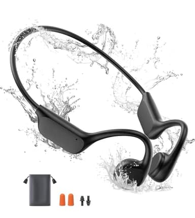 yawlown Kopfhörer Schwimmen, Knochenschall Kopfhörer Bluetooth, IPX8 Wasserdicht mit 32GB Speicher MP3 Player, 10 Stunden Spielzeit, Open Ear Sport Kopfhörer für Schwimmen Laufen-schwarz