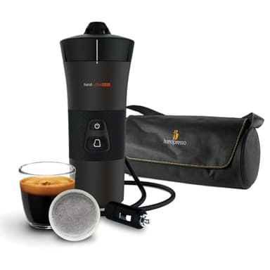 Handpresso 12V Kaffeemaschine Handcoffee Auto Set 21002 - Pack 12V Kaffeemaschine Auto mit Tasse une Tasche | Senseo Pads-Kaffeemaschine 12 volt für Auto | Reise Kaffeemaschine 12V fürs Auto